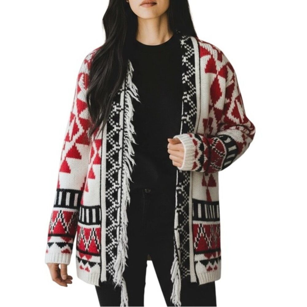 Bethany Mota Women’s Fringe Open Front Cardigan | Size Large